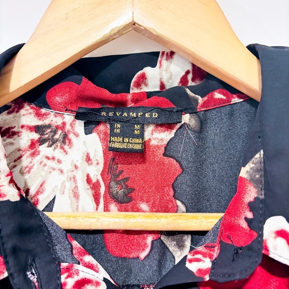 REVAMPED Black floral long-sleeve belted dress women | Medium * - Picture 5 of 9